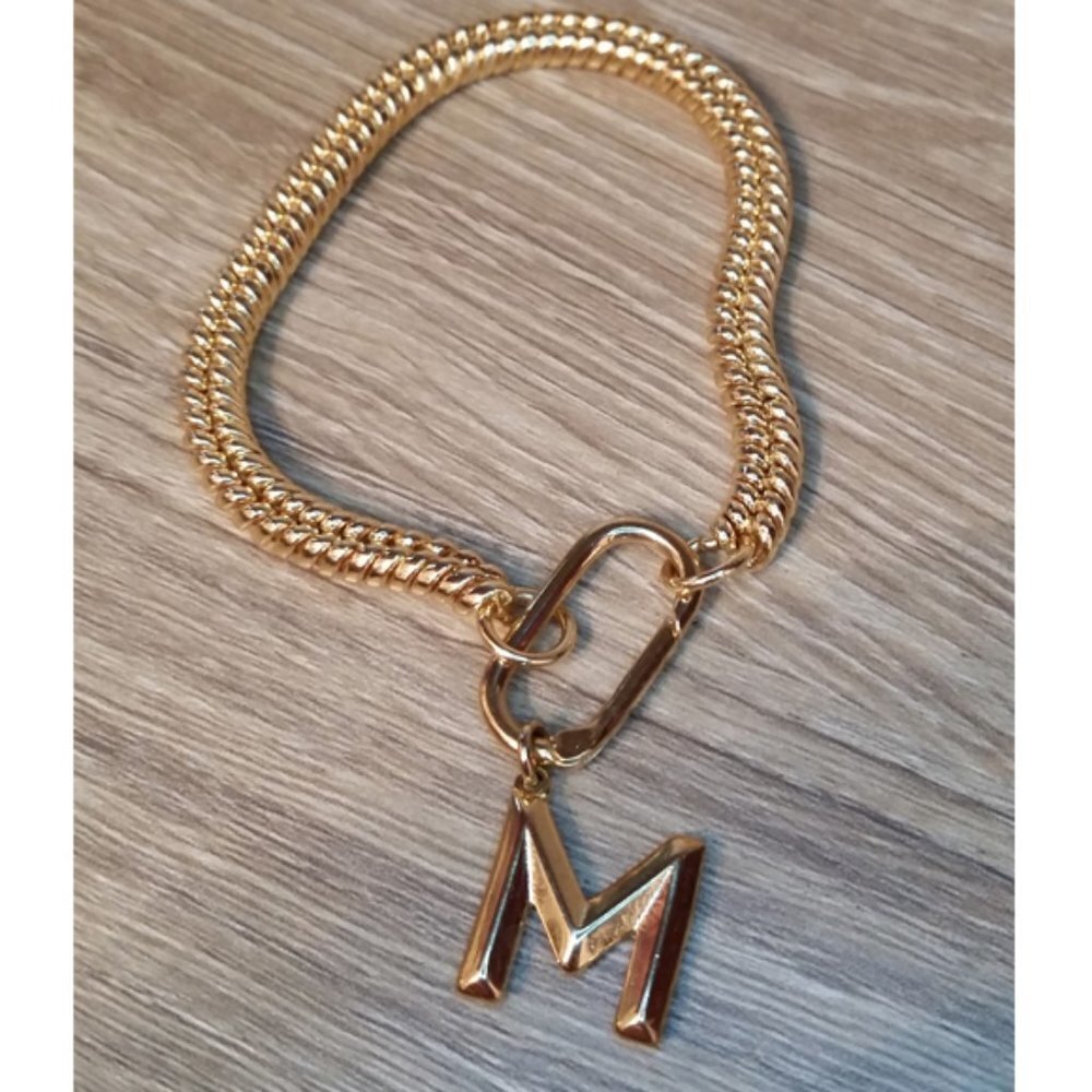 INITIAL Letter M Dangle Charm Gold Tone Chain Charm Bracelet Utility Style.